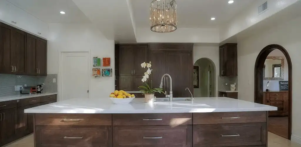 Cabinet refacing project with updated kitchen cabinets and island in Milwaukee, WI